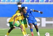 Ester Maseke of Tanzania challenging Thembi Kgatlana (left) of South Africa during the game