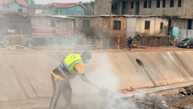 A resident burning refuse collected during the cleanup exercise