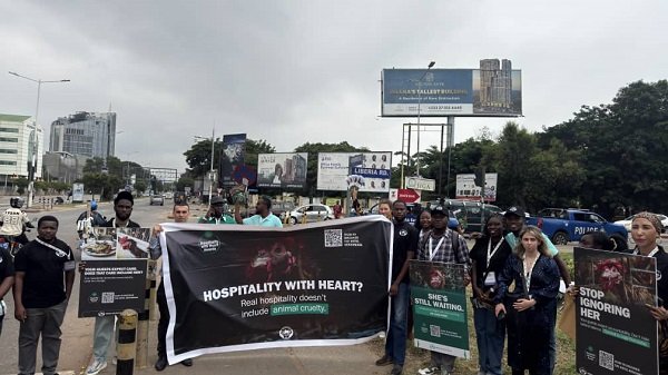 Members of AWL displaying placards during the demonstration