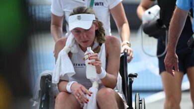 Alexandrova was helped off court in a wheelchair after collapsing