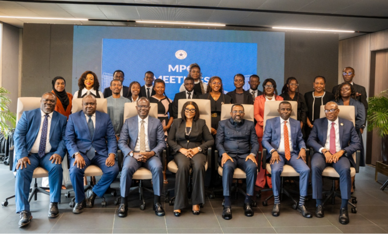 Dr Asiama (seated third from right) with his deputies and members from the MPC and some students