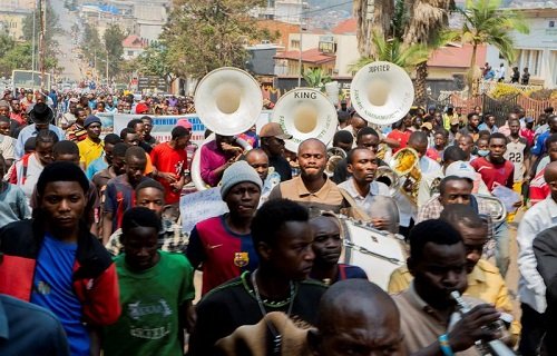 Demonstrating Congolese oppose the constitutional reforms proposed by President Felix Tshisekedi