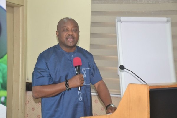 Mr Charles Puozuing (inset) addressing the gathering Photo Victor A. Buxton