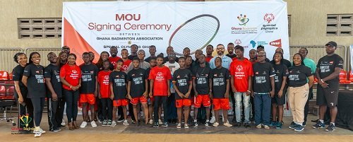 Dignitaries together with members of Special Olympics Ghana after the signing
