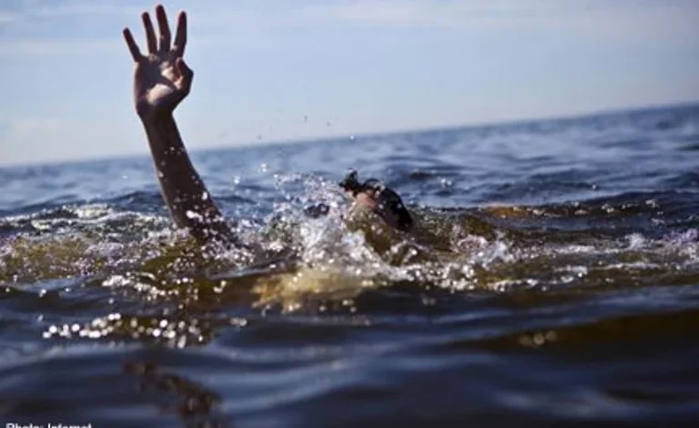 A scene of a drowning person at the beach