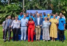 Ambassador Skinnebach, (fourth from right) with some dignitaries and beneficiary students