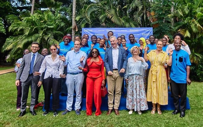Ambassador Skinnebach, (fourth from right) with some dignitaries and beneficiary students