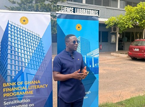 Mr Cudjoe (inset) addressing the students