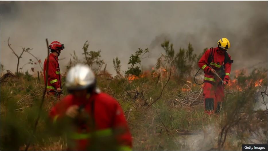 Firefighters in France busily working to put off the fire