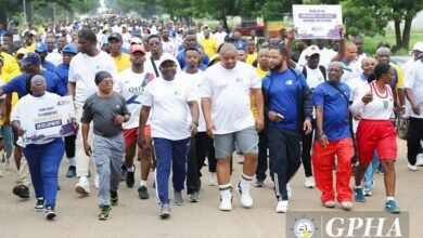 The workers participating in the walk