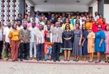 Mrs Houadjeto (seventh from right) with some GTA executives and stakeholders