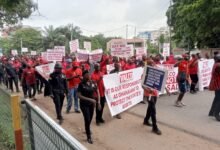 -The protestors in a march on some streets of Tema