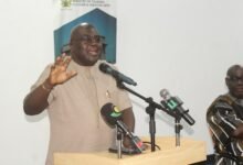Chief of Staff, Mr. Julius Debrah (inset) addressing stakeholders at the engagement. Photo Ebo Gorman