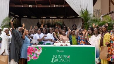 Mrs Agyei (seventh from left) and other participants cutting the cake to mark the day