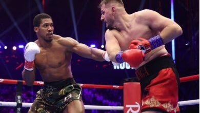 Joshua (left) recovered from two knockdowns to stop Prenga in the second round