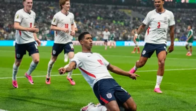 Jude Bellingham leads the England celebrations after scoring the second goal