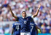 Kylian Mbappe celebrates his goal