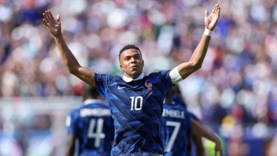 Kylian Mbappe celebrates his goal