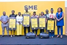 The top five finalists with the judges following the prize presentation