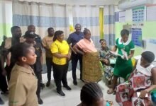 MTN Foundation Maternity------Mr Iddrisu (fifth from right) and other Foundation members in one of the wards during the visit