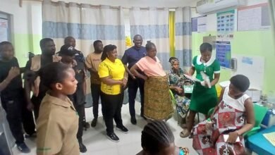 MTN Foundation Maternity------Mr Iddrisu (fifth from right) and other Foundation members in one of the wards during the visit