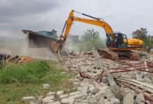 One of the structures being demolished