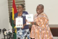 Dr Nii Moi Thompson (right) and Dr Audrey Smock Amoah launching the report. Photo. Ebo Gorman