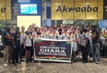 Members of the Cambridge University RLFC on arrival at the Accra International Airport