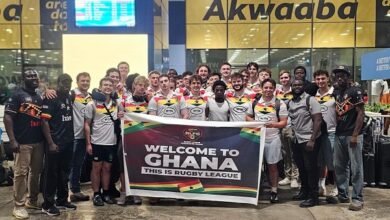Members of the Cambridge University RLFC on arrival at the Accra International Airport