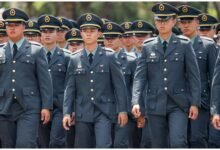 Military cadets march during a graduation ceremony in Taipei last week