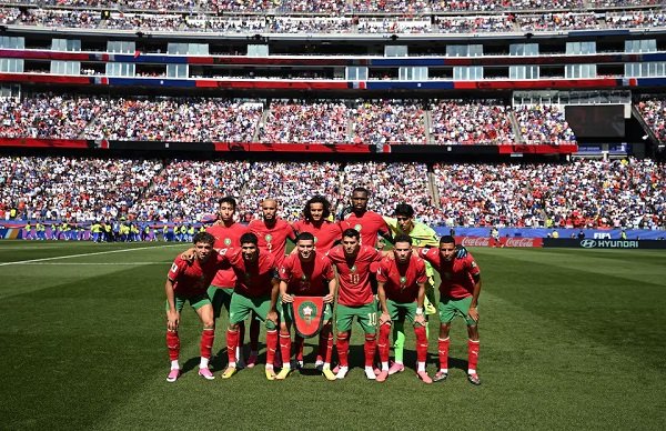 Morocco players posing for a team photo before a match