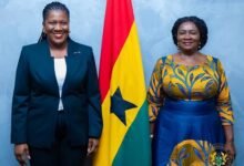 Vice President Professor Opoku-Agyemang (right) with Mrs Samma Peprah after the visit