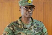 Post flood mitigation programme------Brigadier General, Forster Okae-Yeboah (inset) addressing the press conference