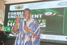 Mr Opoku (inset) addressing stakeholders at the engagement. Photo. Ebo Gorman