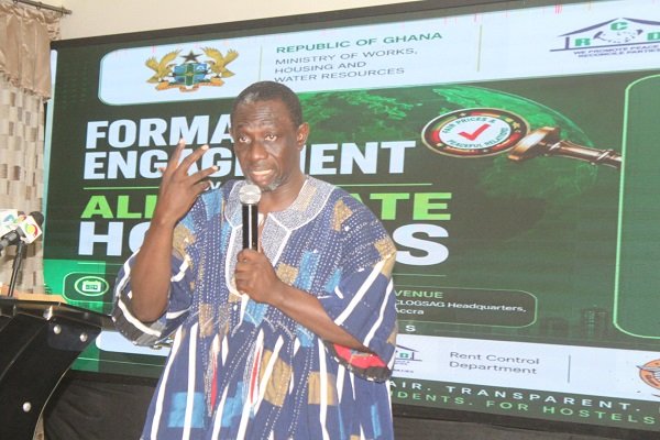 Mr Opoku (inset) addressing stakeholders at the engagement. Photo. Ebo Gorman