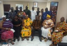 Mr Gunu ( third from right) with the Mepe Chiefs after the visit
