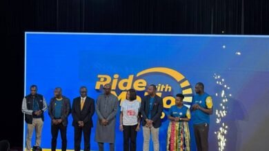The Chief Executive Officer of MobileMoney Fintech Limited, Mr Shaibu Haruna(fourth from right), together with some dignitaries at the launch