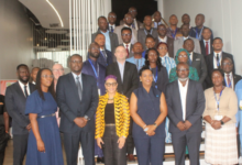 Mr Archer (third from right), with COP Donkor (fourth from left), Ms Nalubega (second from right), Ms Chandrasekaran (third from left) and participants after the opening ceremony.Photo.Ebo Gorman