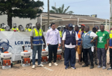 Fiifi Buabeng-Baiden (first from left), Dr. Akoriyea (third from left) and some officials from the two organisations before the commencement of the fumigation exercise