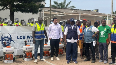 Fiifi Buabeng-Baiden (first from left), Dr. Akoriyea (third from left) and some officials from the two organisations before the commencement of the fumigation exercise