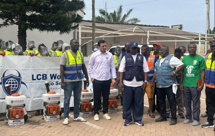 Fiifi Buabeng-Baiden (first from left), Dr. Akoriyea (third from left) and some officials from the two organisations before the commencement of the fumigation exercise