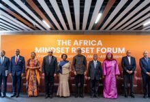 Vice-President, Prof. Opoku-Agyemang (sixth from left) with President Paul Kagame (sixth from right) and other dignitaries after the forum
