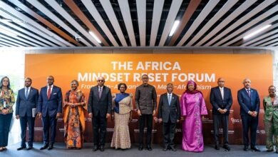Vice-President, Prof. Opoku-Agyemang (sixth from left) with President Paul Kagame (sixth from right) and other dignitaries after the forum