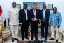 • Mr Fathy Ahmed (middle) flanked by Mr Osei Asibey (second right), Mr Agyekum (second left) and other officials