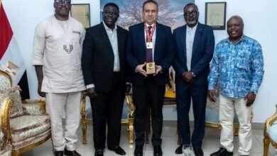 • Mr Fathy Ahmed (middle) flanked by Mr Osei Asibey (second right), Mr Agyekum (second left) and other officials