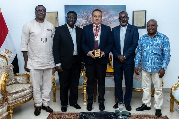 • Mr Fathy Ahmed (middle) flanked by Mr Osei Asibey (second right), Mr Agyekum (second left) and other officials