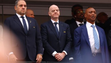 CONCACAF President Victor Montagliani, FIFA President Gianni Infantino and CAF President Patrice Motsepe