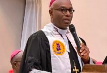 Most Rev. Prof. Asamoah-Gyadu (inset) addressing the gathering