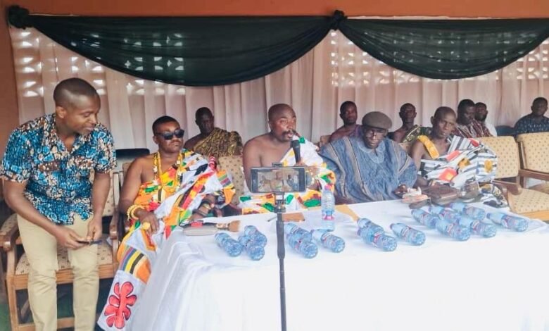 , Nana Kwabena Amponsah IV (middle) addressing the community at the event