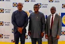 Mr Gyan Mensah (middle) with Mr Kpekpena (right) after the meeting